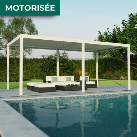 Pergola Bioclimatique Autoportante Motorisée Éclairée Aluminium 6x3 Blanc Caleta France (1/5)
