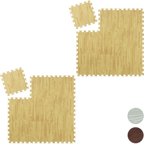 Tapis de protection, sol, lot de 18, sport et appareils fitness, tissu EVA, sans BPA, env. 1,7 m², effet bois, nature