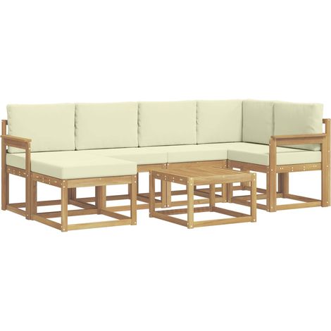 Set di divani da esterno con cuscino 7 pcs Bianco e Crema vidaXL
