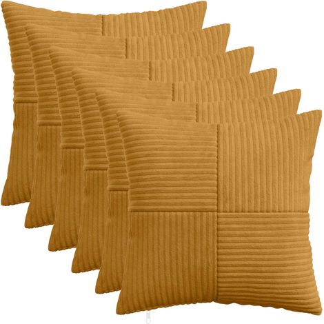 Irovami Lot de 6 housses de coussin, jaune, velours côtelé, 50x50 cm (1/5)