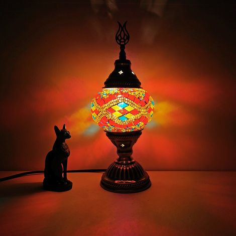 Lampe de table en cristal turc, idée cadeau romantique pour la chambre à coucher, ornée de dentelle exotique et de mosaïque. (1/3)