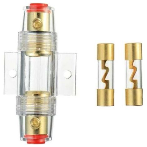 1 portafusibili in linea placcato oro AGU e 2 fusibili in vetro placcati oro AGU da 60 A per la protezione dell'alimentazione audio per autoveicoli (60 A) (1/4)