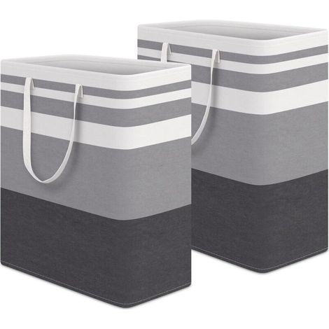Pack Large Laundry Baskets, 100L Each Waterproof Freestanding Laundry Hamper, Foldable Tall Clothes Basket with Extended Handles for Toys in Dorm and Family Gradient Gray (1/5)