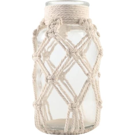 Vase à fleurs en verre tissé avec couvercle en corde de coton - Bouteille décorative pour salle à manger, chambre à coucher, salle de bain, manteau (corde en coton) (1/5)