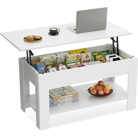 Table basse relevable blanche 97,9x47,9x46,1, rangement caché (1/5)