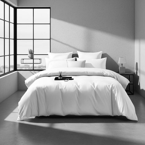 Bettwäsche 155x220 cm Mako Satin Weiß Uni Baumwolle Lyocell Seide 300TC Öko-Tex 100