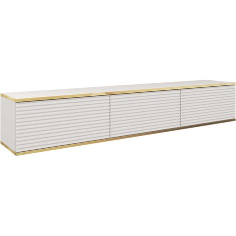 Mueble TV Princal I, Blanco + Dorado, Número de puertas: 3, Número de cajones: 0, 175x30x32cm