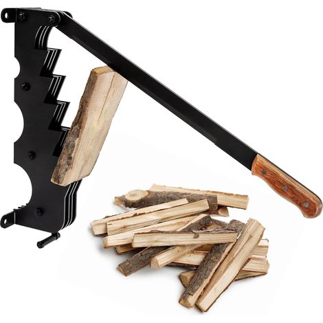 Fendeur de Bûches Manuel en Fonte Noir, avec Poignée en Bois, Couteau à Copeaux à Main, Fendeuse à Bois d'Allumage pour l'Extérieur, Hache de Fendage de Bûches Chauffage Outil pour Fendre (1/5)