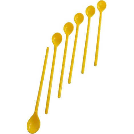Cuchara larga de plástico para café con leche, 6 unidades, color amarillo.