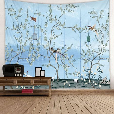 Wandteppich mit böhmischem Blumen- und Vogelmotiv (150 x 150 cm) (1/5)