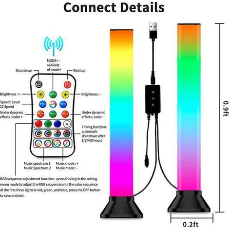 1 ensemble de lampe d'ambiance intelligente pour chambre à coucher, bureau ou autre usage e-sport, avec microphone et télécommande via application Bluetooth, en ABS noir.
