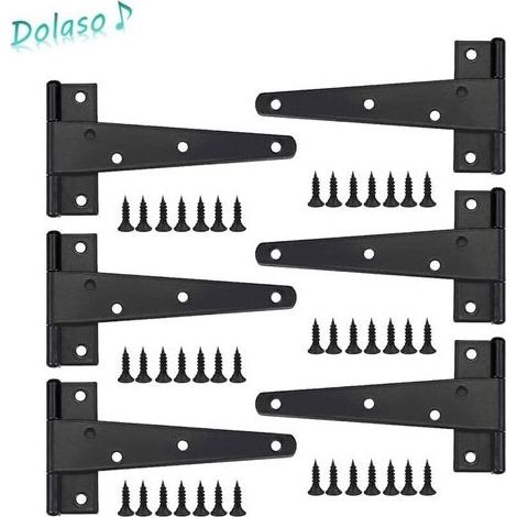 Dolaso – Charnière en T noire 6pcs – Métal haute qualité – Charge max 25kg – Pour portes et fenêtres – Installation simple avec vis fournies (1/5)