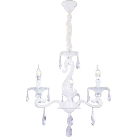 Lampadario da soffitto a 3 bracci a sospensione bianco con cristalli pendenti retrò classico attacco e14 (1/3)