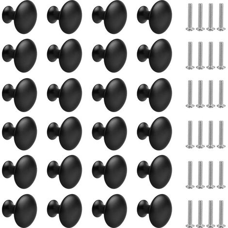 24 pomos negros mate para cajones, pomos redondos para armarios, pomos para muebles con tornillos para armarios de cocina, mesas y mesitas de noche (30 mm) (1/5)