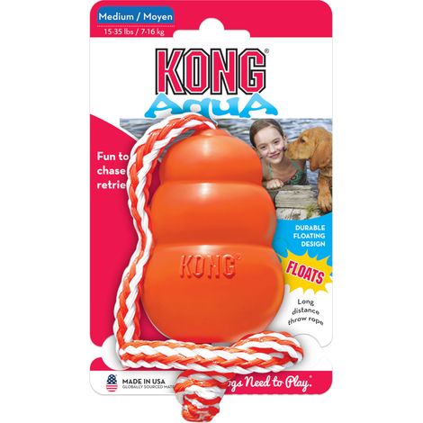 KONG Aqua M, orange mit Seil - Kauspielzeug aus Naturkautschuk für Hunde