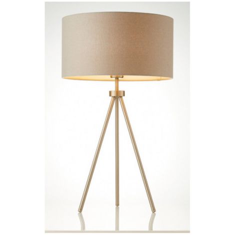 Endon Tri - Lampe de table à 1 lumière, nickel mat, effet lin gris, E27 (1/3)