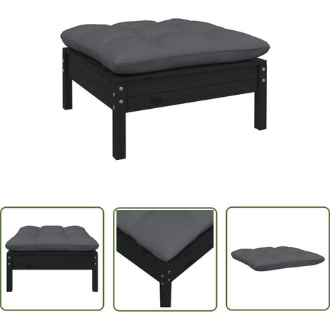The Living Store Repose-pied de jardin avec coussin anthracite Bois de pin Noir - Repose Pied Jardin - Fauteuil De Jardin - Mobilier De Jardin - Chaise Lounge - Relax Extérieure (1/5)