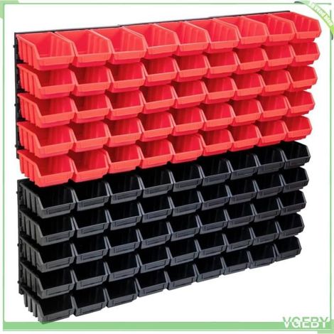 Kit de bacs de stockage avec panneaux muraux - 150807 - 90 bacs amovibles empilables - 6 panneaux 350x382 mm - Boîtes 116x161x75 mm (1/5)