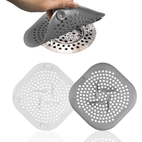 Filtre à Cheveux En Silicone - Avec Ventouses Antidérapantes - Pour Douche Baignoire évier Cuisine Salle De Bain - Lot De 2 (1/5)