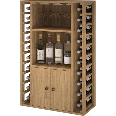 Godello 20 botellas 2 puertas soporte copas de madera de roble (1/3)