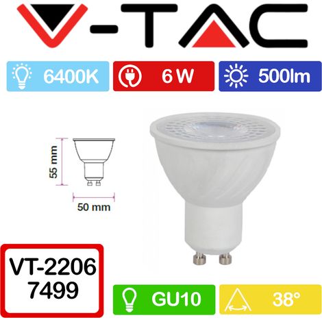 V-TAC VT-2206 Faretto LED GU10 6W 38° CRI 95 Bianco freddo - 6400K