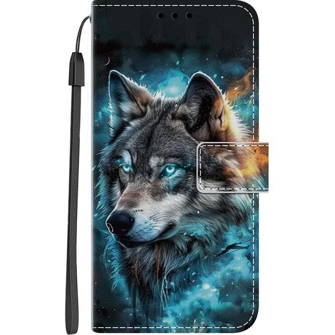 Coque pour Samsung Galaxy A56 5G Protection Pochette Housse Motif PU Étui en Cuir Portefeuille Flip Case Magnétique Etui à Rabat Antichoc Fente Carte Support Cover, Loup Fantôme (1/5)