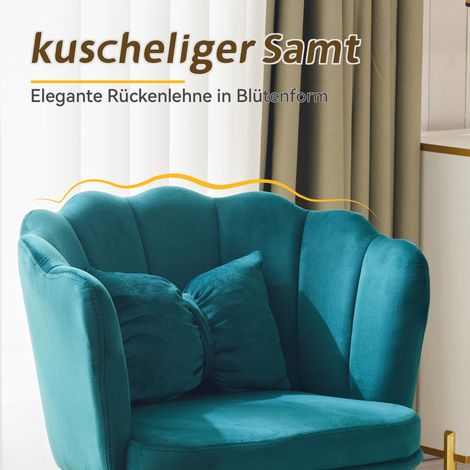Lot de 6 chaises de salon modernes en velours, sièges rembourrés à dossier pétale, pieds métalliques dorés, coussins papillon pour chambre, salle à manger et salle de bain. (1/5)