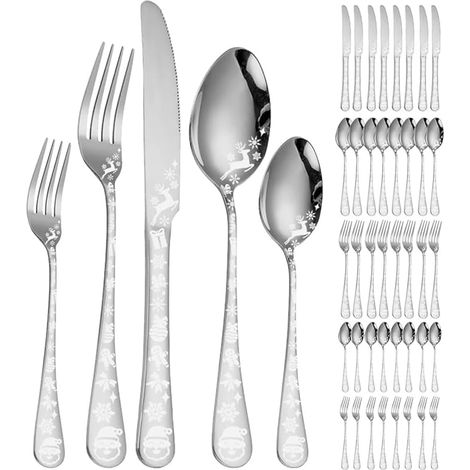 style de Noël argenterie Set de, ensemble de vaisselle en acier inoxydable, flocon de neige père Noël Moose motif design, cuisine salle à manger vaisselle (1/5)