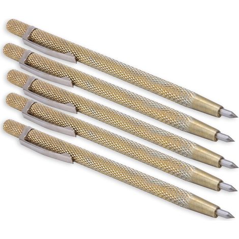 Cinq stylos de marquage et de gravure antidérapants à pointe diamantée en carbure de tungstène, adaptés au traçage de lignes sur la céramique, le verre, le métal et le bois. (1/5)