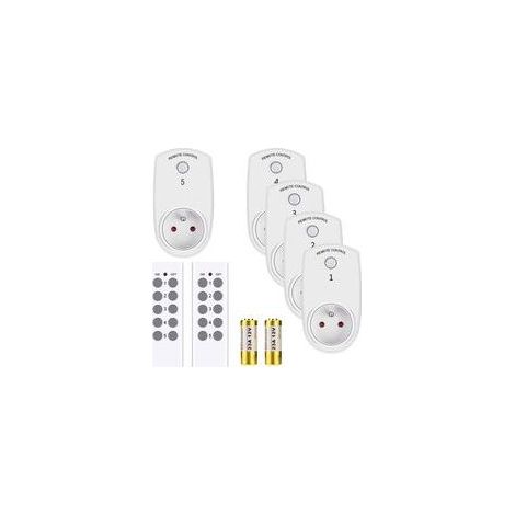 Steckdose, 5-teiliges intelligentes, drahtlos steuerbares Wandsteckdosen-Set mit EU-Steckdose und 2 Fernbedienungen - Crezuo