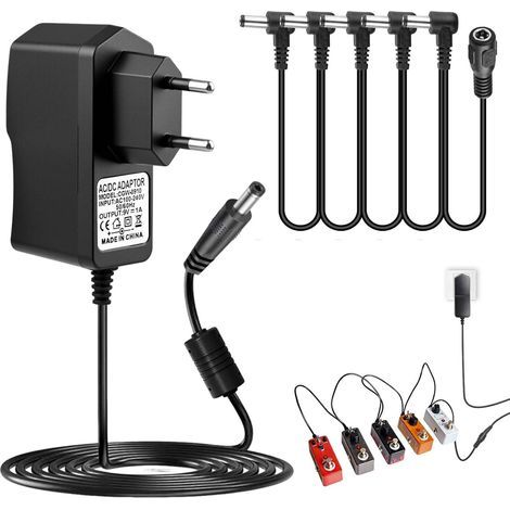 9V 1A Netzteiladapter mit Minuspol in der Mitte und Pluspol in der Hülse für Boss PSA-120S Looper-Gitarrenpedal mit 5-fach Daisy-Chain-Kabel (1/5)