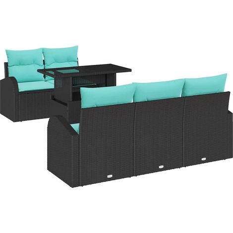 Conjunto de sofá de jardín 6 uds. Negro Rattan de Poliéster vidaXL (1/5)