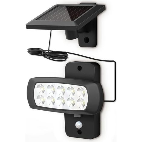 LED solar light outdoor IP44, PIR motion detector, wall spotlight for home, terrace, balcony, black, splash-proof, 6500K cool white light