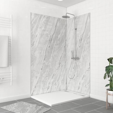 pack de 2 panneaux muraux pierre artic storm 90+120x210 cm avec profilés anodise brillant - stone'it
