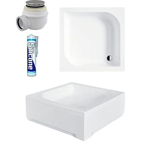 ECOLAM Receveur de douche carré Ares 70x70 cm Hauteur: 29,5 cm, Profondeur: 16,5 cm, siphon+ silicone. Receveur de douche acrylique blanc (1/5)