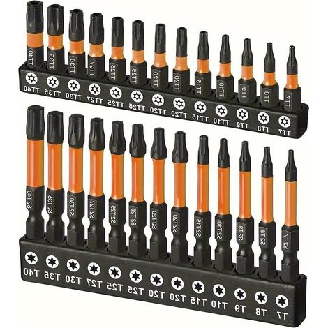 Coffret de 26 embouts de vissage en étoile inviolables (Torx de sécurité) en acier S2, usinés CNC inclut des embouts pour visseuse à chocs (longueurs 1" et 2"), un porte-embout et un coffret de range (1/5)
