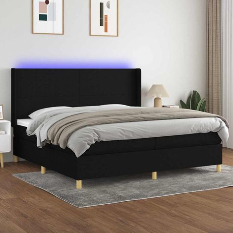 Cama box spring colchón y luces LED tela negro 200x200 cm (1/5)