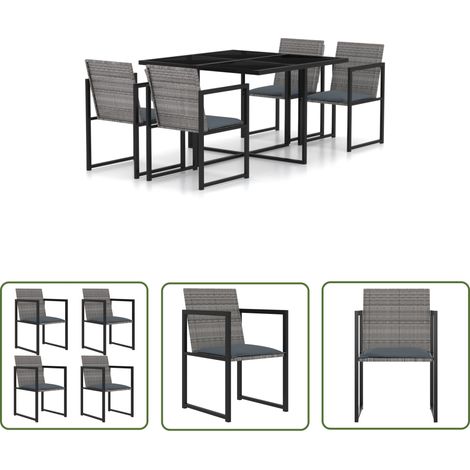 The Living Store Ensemble à manger d'extérieur 5pcs coussins résine tressée gris - Salon De Jardin - Mobilier De Jardin - Table De Jardin - Chaises De Jardin - Set De Jardin (1/5)