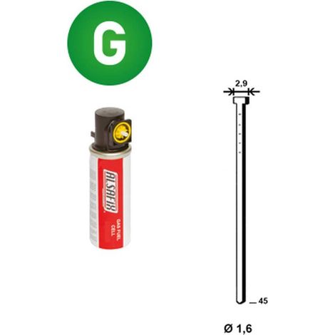 2 000 Pointes Brads Galvanisées en Bande 20° (Pack) - 1.6/2.9x45 mm + 2 Cartouches de Gaz Jaune - D-Work (1/5)