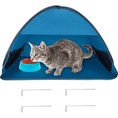 Cabane pour Chat Exterieur,Station d'alimentation pour Animal avec Piquets de Terre,Portable Imperméable et Résistante Tente pour Chat pour Animaux de Compagnie Errants 80x50x55 cm (1/5)