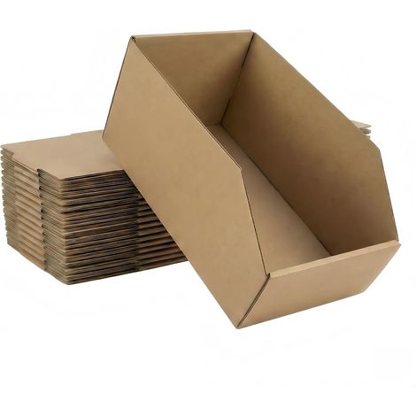 10 x Kraft Corrugated Cardboard Bins – Open Storage Box 30 x 20 x 15 cm for Shelving, Workshop, Garage – Organiser Screws, Tools (1/5)