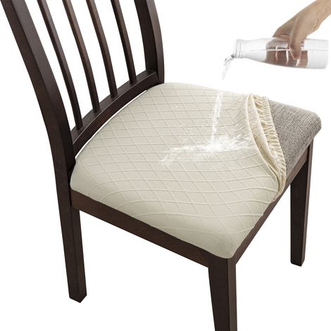 Housse de Chaise 4 Pièces Housse de Coussin de Chaise Housse de Salle à Manger,Démontable Housse Assise Chaise Elastique Jacquard Lavables pour Salle à Mange (Blanc, 4 PCS)