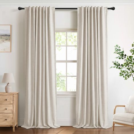 Rideaux 100% Occultants avec Œillets, Texture de Lin Discret - Set de 2 - H245 x B140 cm -Rideaux Anti-Vue avec Passants pour Chambre à Coucher ou Salon,Crème (1/5)