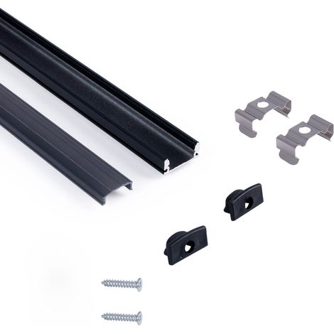 Perfil Tira LED Superficie - 17x8mm - Kit Completo - 1 Metro - Negro (1/5)