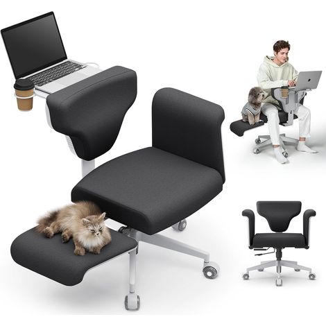 Bürostuhl mit Rollen und Armlehnen, Bürostuhl mit integriertem Tablett, höhenverstellbarer Schreibtisch, mobiles Arbeitsstation – ideal fürs Homeoffice, Yoga-Liebhaber und Tierfreunde
