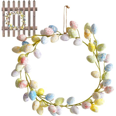 Couronne de Pâques aux Œufs Décoration Printanière Colorée 35 cm Couronne De Pâques Artificielle Pour Extérieur pour Porte Fenêtre Mur Clôture Salle à Manger Cheminée Patio (1/5)