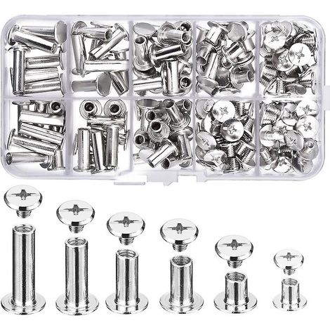 Assortiment de vis Chicago en métal argenté pour la décoration du cuir (6 tailles) (1/4)