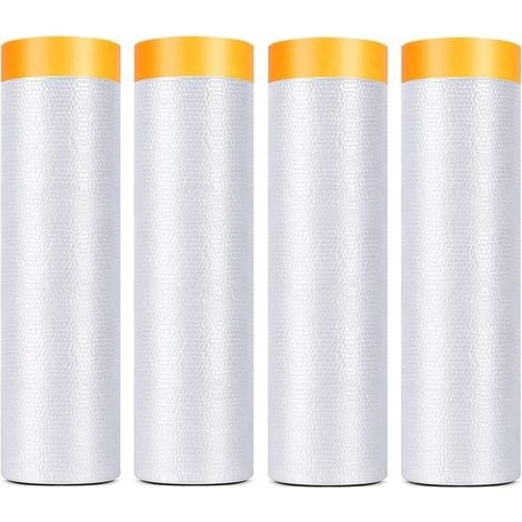 4 Pièces Bâches Anti-Poussière en Plastique avec Ruban Adhésif, 2,4m x 20m Rouleaux de Film de Masquage Transparent Ruban de Anti-Poussière pour Meubles Voiture Sol Mur Peinture Décoration (1/5)
