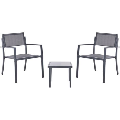 Bistro Set Dark Grey Steel 2 Seater Set with Coffee Table Industrial Modern Style Balcony TAVOLETO