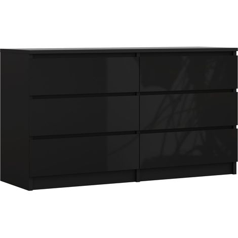 Cassettiera : 6 cassetti, Nero Opaco / Nero Lucido, 138 x 39 x 79 cm (1/5)